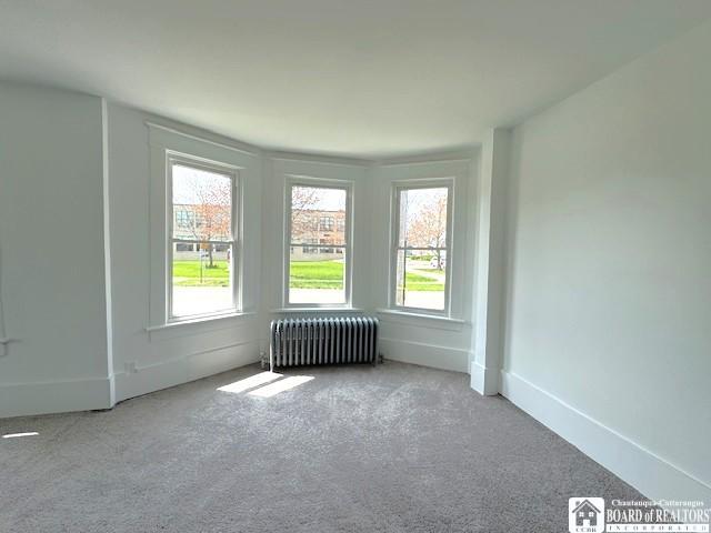 184 W 2nd St, Dunkirk-City, NY 14048 - spare room featuring carpet flooring, baseboards, and radiator heating unit