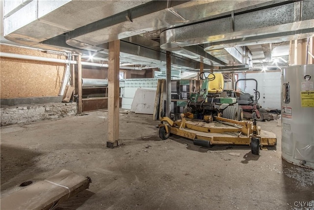 unfinished basement with electric water heater