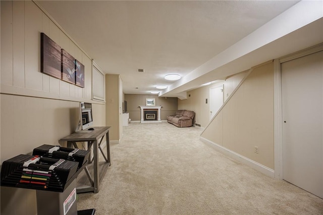 interior space featuring light colored carpet and visible vents