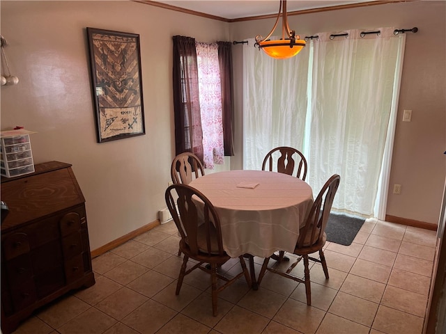 2 Park Pl, Delhi, NY 13753 - dining space with light tile patterned floors, baseboards, and crown molding