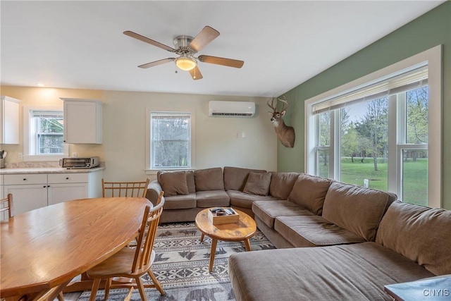 216 Harry Bryant Rd, Amboy, NY 13493 - living area with an AC wall unit and a ceiling fan