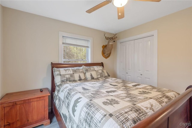 216 Harry Bryant Rd, Amboy, NY 13493 - bedroom with a closet, a ceiling fan, and wood finished floors