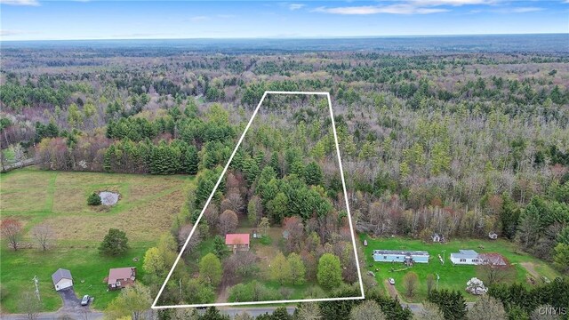 216 Harry Bryant Rd, Amboy, NY 13493 - aerial overview of property's location featuring a heavily wooded area and property parcel outlined