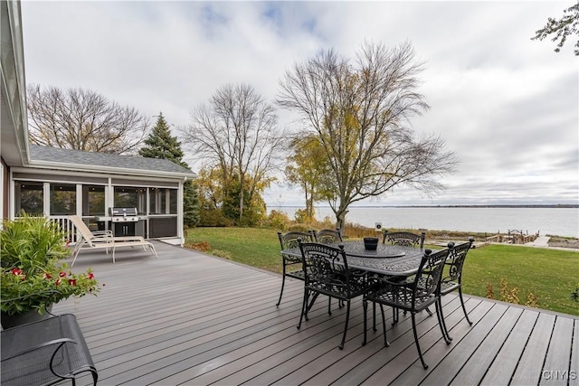25524 County Route 57, Lyme, NY 13693 - deck with a yard, a water view, and outdoor dining area