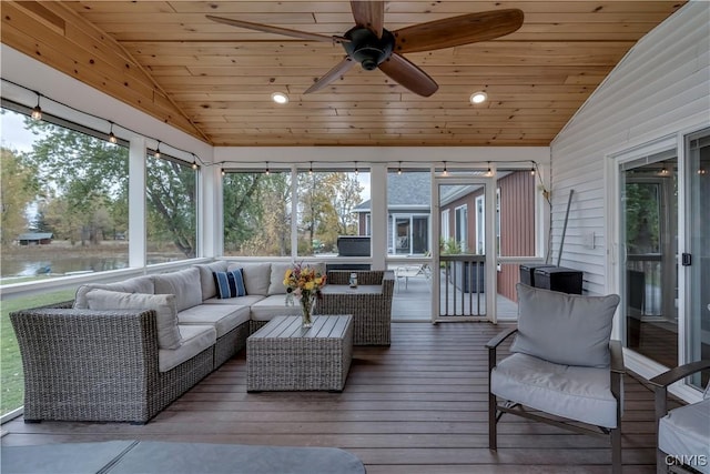 25524 County Route 57, Lyme, NY 13693 - sunroom / solarium with ceiling fan, an outdoor living space, and a wealth of natural light