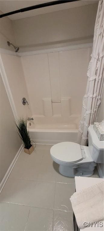 206 Oak St, Fulton, NY 13069 - bathroom with shower / tub combo with curtain, tile patterned flooring, and toilet