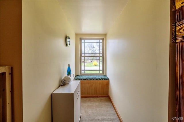 corridor with light colored carpet