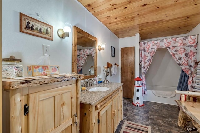 bathroom featuring vanity and wood ceiling