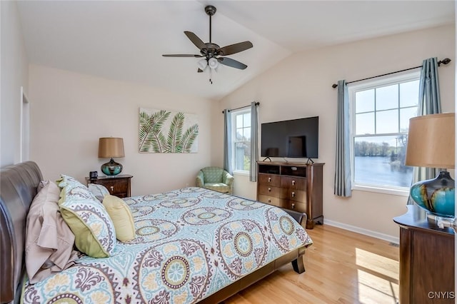 222 William St, Brownville, NY 13634 - bedroom featuring baseboards, ceiling fan, wood finished floors, and lofted ceiling