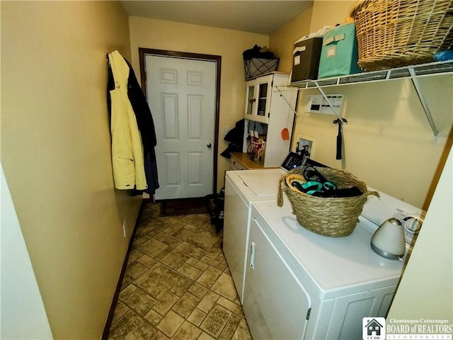 804 Smith Rd, Villenova, NY 14062 - clothes washing area featuring separate washer and dryer and stone finish floors