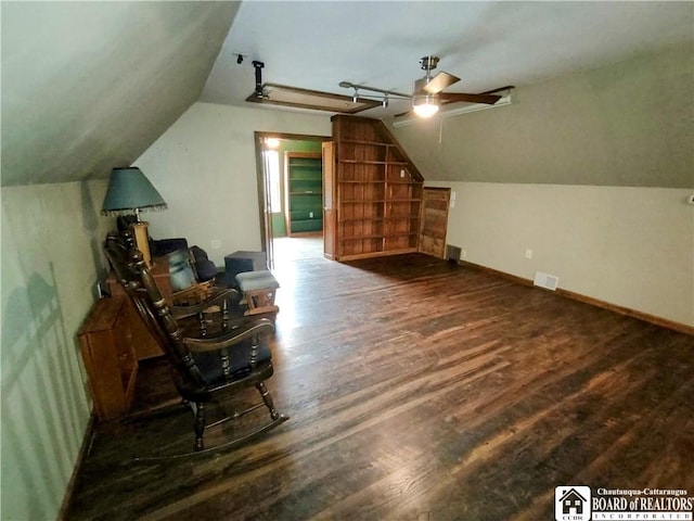 804 Smith Rd, Villenova, NY 14062 - additional living space featuring ceiling fan, vaulted ceiling, wood finished floors, and baseboards