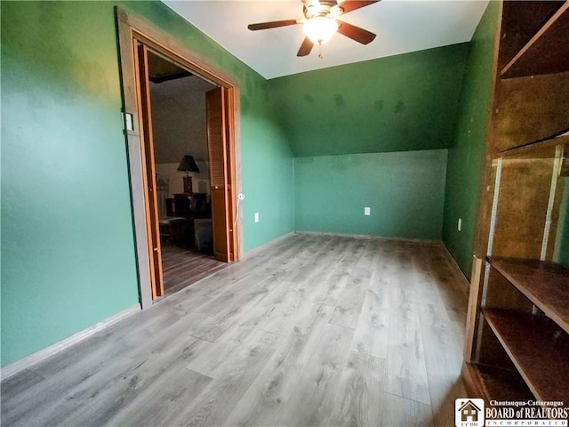 804 Smith Rd, Villenova, NY 14062 - bonus room featuring a ceiling fan, wood finished floors, lofted ceiling, and baseboards