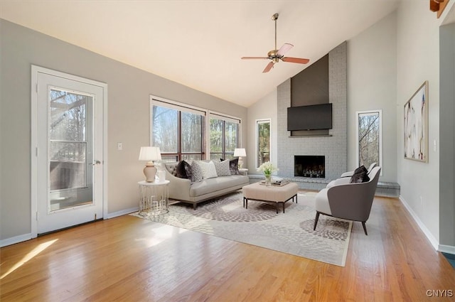 3578 S St, Kirkland, NY 13323 - living room with plenty of natural light, wood finished floors, ceiling fan, and high vaulted ceiling