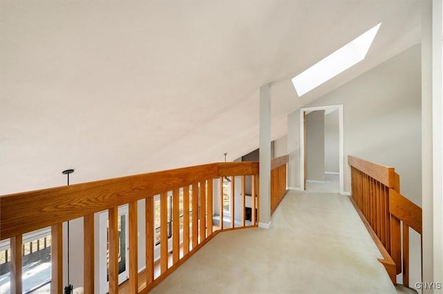 3578 S St, Kirkland, NY 13323 - corridor featuring an upstairs landing, carpet flooring, and vaulted ceiling with skylight