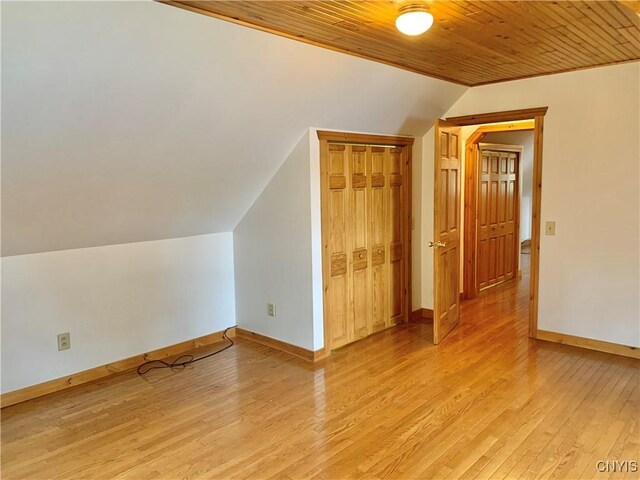 5048 State Route 28, Webb, NY 13420 - bonus room featuring vaulted ceiling, light wood-style flooring, baseboards, and wooden ceiling