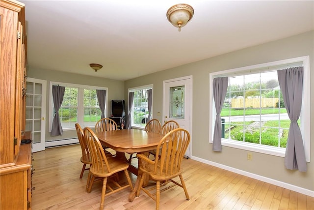 726 Robinson Hill Rd, Union, NY 13790 - dining area with baseboards, a baseboard radiator, and light wood-style flooring