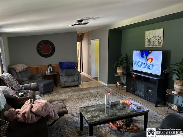 9642 S Dayton Silver Creek Rd, Villenova, NY 14062 - living room featuring a ceiling fan
