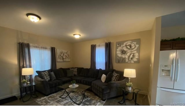 living room with baseboards and plenty of natural light