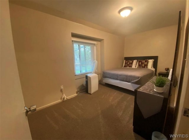 bedroom featuring baseboards and dark colored carpet