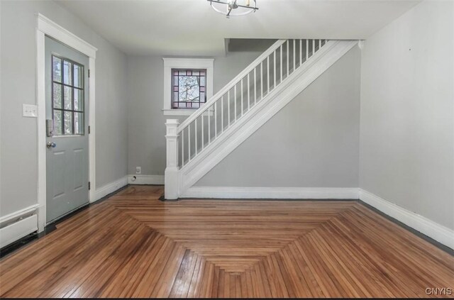 83 Salisbury St, Sandy Creek, NY 13083 - entryway featuring stairway, an inviting chandelier, baseboards, and a healthy amount of sunlight