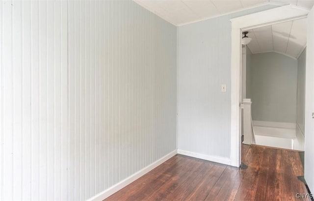 83 Salisbury St, Sandy Creek, NY 13083 - spare room featuring lofted ceiling, baseboards, and dark wood-type flooring