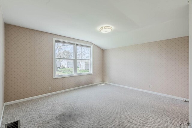 8733 State Route 289, Ellisburg, NY 13605 - spare room featuring vaulted ceiling, carpet, baseboards, and visible vents