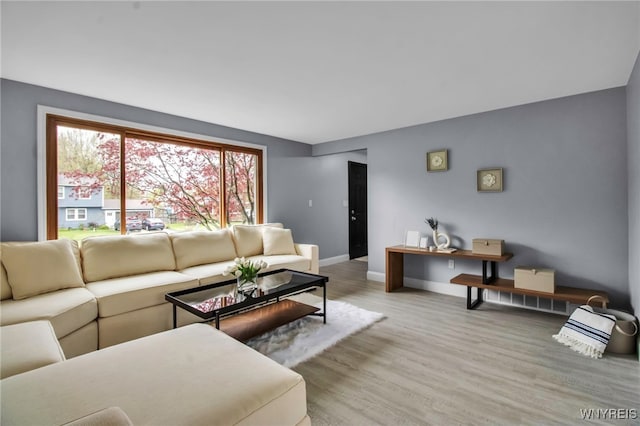 living area with wood finished floors and baseboards