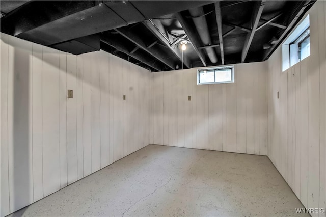 below grade area with wood walls