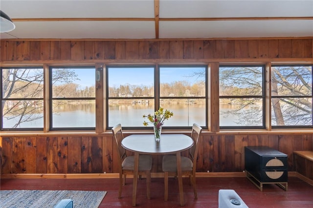 sunroom with a water view and a healthy amount of sunlight