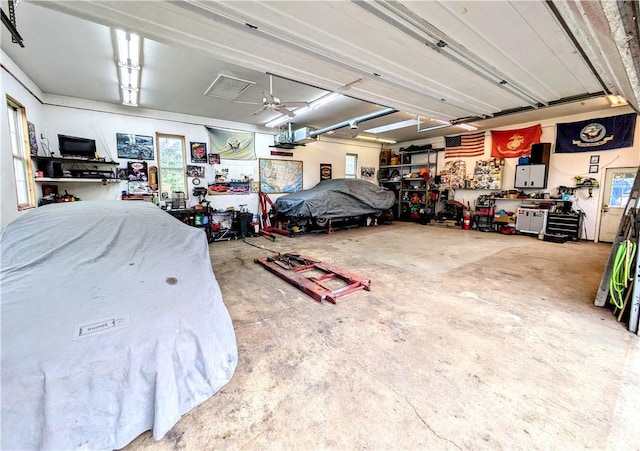 garage featuring a workshop area