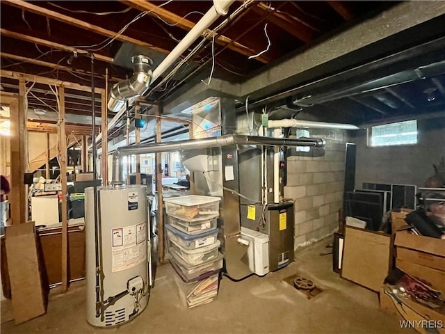 below grade area with heating unit and water heater