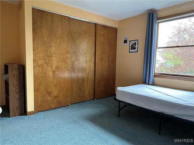 bedroom with carpet floors and a closet