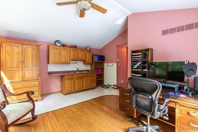103 Old Orchard Ln, Orchard Park, NY 14127 - office area with a ceiling fan, a sink, and light tile patterned floors