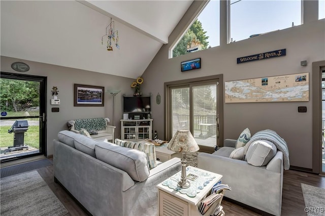 44458 County Route 100, Alexandria, NY 13640 - living area with a wealth of natural light, beamed ceiling, and high vaulted ceiling