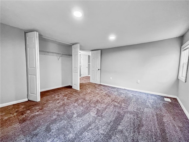 131 W Sullivanville Rd, Veteran, NY 14845 - unfurnished bedroom featuring carpet flooring, baseboards, a closet, and recessed lighting