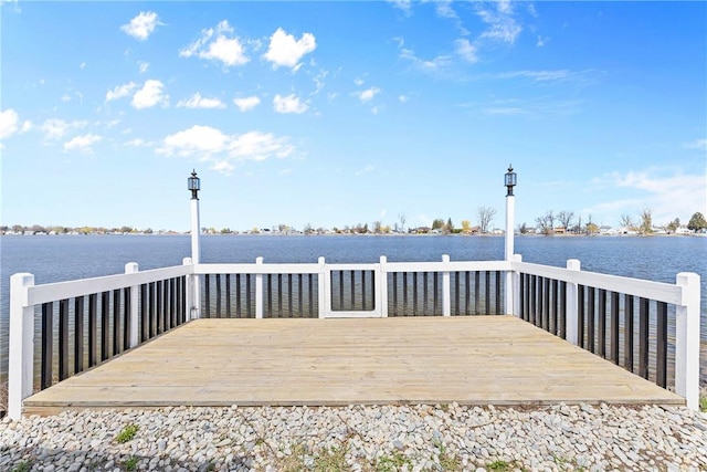 dock area featuring a deck with water view