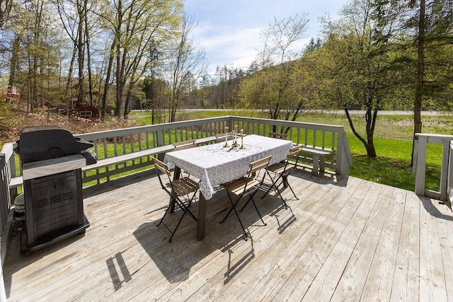 49080 State Highway 30, Roxbury, NY 12474 - wooden terrace with outdoor dining area and area for grilling