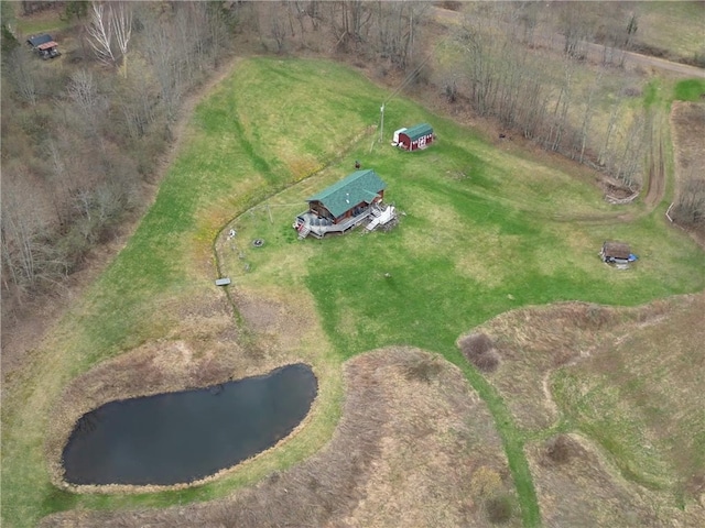 bird's eye view featuring a rural view and a water view