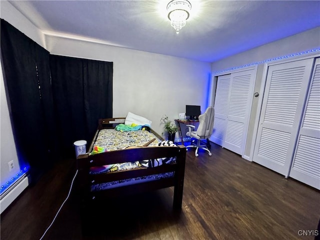 107 Birchwood Ln, Frankfort, NY 13340 - bedroom with baseboard heating, multiple closets, and wood finished floors