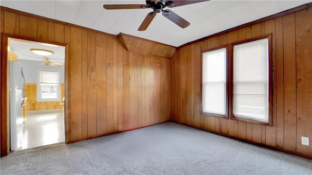 empty room with a ceiling fan, light carpet, and a healthy amount of sunlight