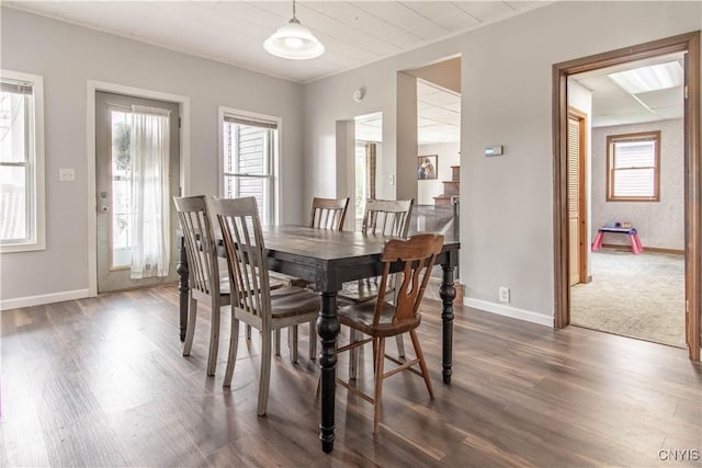 108 Mechanic St, Antwerp, NY 13608 - dining area featuring a wealth of natural light, baseboards, and dark wood-style floors