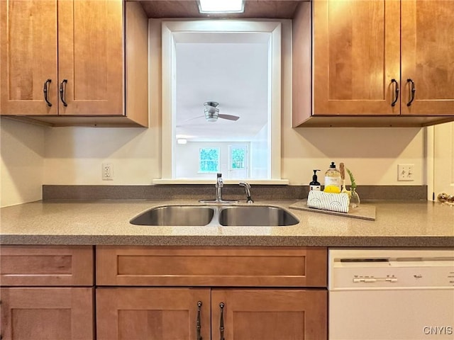 kitchen featuring a sink, a ceiling fan, and dishwasher