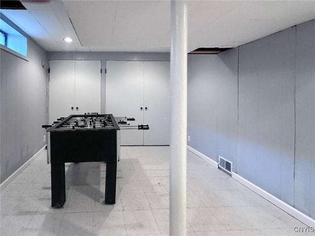 recreation room with visible vents and recessed lighting
