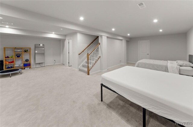177 Sandstone Cir, Grand Island, NY 14072 - bedroom featuring light carpet, baseboards, visible vents, and recessed lighting