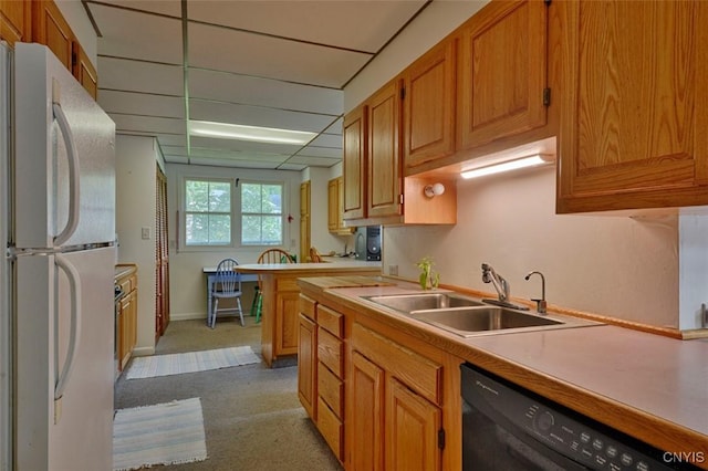 18 Crossmon St, Alexandria, NY 13607 - kitchen featuring freestanding refrigerator, dishwasher, a sink, light carpet, and light countertops