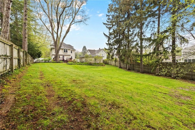 view of yard with a fenced backyard