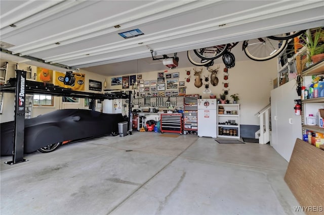 garage featuring a workshop area