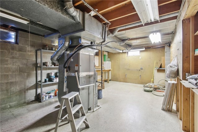 basement with heating unit