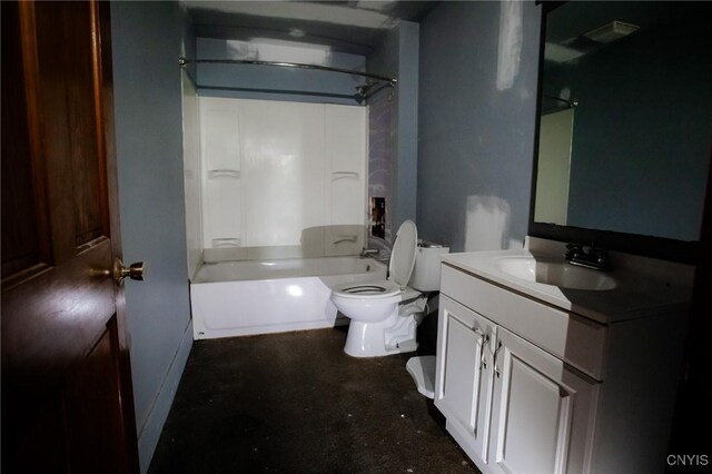 full bath with toilet, shower / bath combination, and vanity