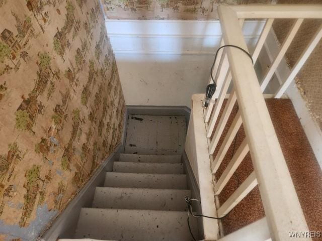 106 Saxton St, Lockport City, NY 14094 - stairway with wallpapered walls